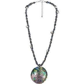 AeraVida Unisex Beautiful Spirit of the Ocean Abalone Shell Nautical Charm Medallion Beaded Rope Statement Necklace