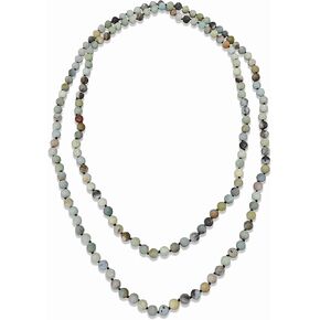 MGR MY GEMS ROCK! Endless Infinity Style Semi-Precious 8MM Matte Amazonite Beaded Strand Necklace, 60" Long.