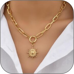 Elegant Gold Sun Necklace For Women Dainty 14k Gold Plated Pendant Necklace Vintage Stacked Sun Collarbone Chain Necklace Fashion Summer Beach Dance Party Jewelry