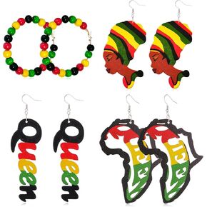 Juneteenth Earrings for Black Women Juneteenth Outfit Black History African Earrings Wood Africa Map Queen Dangle Earrings Juneteenth Shirts Women Accessories