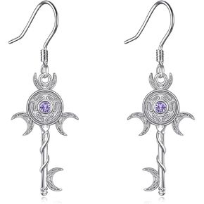The Wheel of Hecate Earrings Sterling Silver Triple Moon Key Dangle Drop Earrings Key Jewelry Birthday Gifts for Women Wife Sister Mother