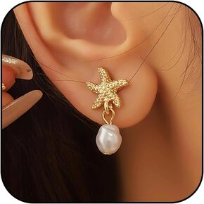 Starfish Shell Earrings Beach Jewelry for Women Lightweight Elegant Pearl Drop SeaShell Beach Earrings with Nautical Charm for Summer Vacations Coastal Accessories