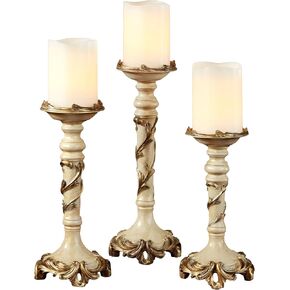 Vina Elegante Victorian Style Gold Candleholders | Traditional Centerpiece Decor with Acanthus Leaves Design | Holds Pillar or Taper Candles