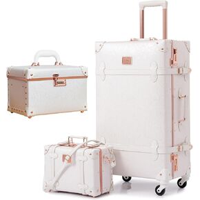 urecity Bundle – 3 items Vintage Trunk Suitcase Set of 3 Pieces Includes Carry-on Luggage 20", Small Tote Case 12" and Makeup Train Case 15"