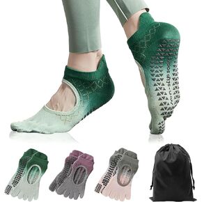 Pilates Socks with Grips for Women - Toe Separators Non-Slip Barre Socks for Yoga, Ballet, Fitness, Dance