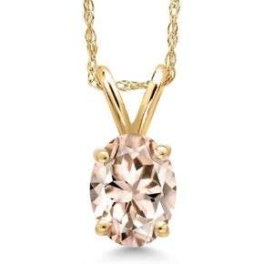 Gem Stone King 10K Yellow Gold 7X5MM Oval Gemstone Birthstone Solitaire Pendant Necklace | Gold Necklace for Women | 18 Inch Gold Chain