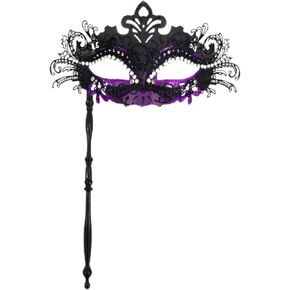 Mardi Gras Masquerade Mask Venetian Helding Stick Mask Halloween Carnival Costume Mask for Party Black/Purple