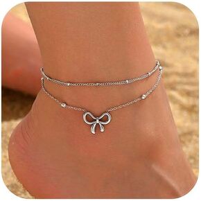 18K Gold Plated Diamond Ankle Bracelets for Women Waterproof Gold CZ Pearl Bow Link Chain Anklets Non Tarnish Summer Beach Foot Jewelry Gifts