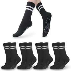 Wildarms 4 Pack Pilates Socks with Grips for Women Soft Non Slip Crew Yoga Socks Pure Barre Gym Athletic Workout Grippy Socks