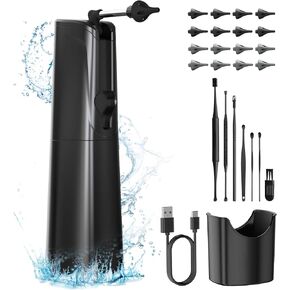 Ear Wax Removal Cleaning Kit - BANKKY Electric Ear Cleaner with 7 Pcs Ear Pick & 16 Replaceable Eartips and 3 Cleaning Modes, Water Powered Irrigation Kit for Adults & Kids, Safe & Effective