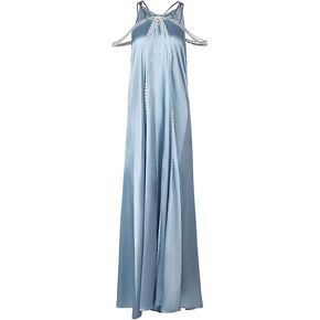 Womens Padme Costume Halloween Queen Cosplay Dress Blue Sleeveless Long Gown