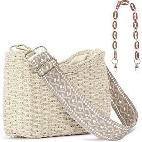 Handwoven Straw Purses for Women - Boho Crossbody Bag with Adjustable Strap - Summer Beach Shoulder Purse