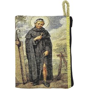 VILLAGE GIFT IMPORTERS Catholic St. Peregrine Beautiful Large Tapestry Rosary Pouch | Holy Figures and Saints | Wonderful Christian Accessory | Carry in Hand or Small Bag | Beautiful Design