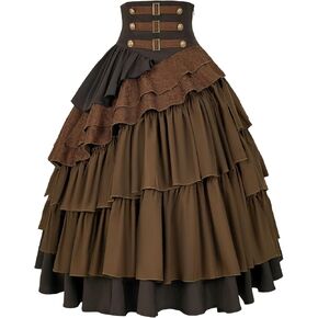 Women's Steampunk Gothic Skirt Pirate High Waisted Layered Ruffle Skirt