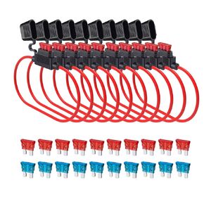 16 Gauge Fuse Holder ATC/ATO, SIM&NAT 10 Packs in-Line Automotive Blade Fuse Holder with 20PCS Standard Car Fuses, 10A 15A Automotive Replacement Fuses