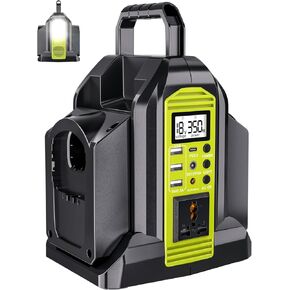 Taingwei 350W Power Inverter for Ryobi 18V Battery, 4-Ports DC 18V to AC 110-120V Battery Inverter with 3 USB-A Port, 1 USB-C Port,300lm LED Light for Outdoors Camping Emergency(Tool Only)