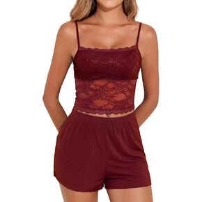 YYA Sexy Lace Pajamas for Women Set Pajama Short Set Cami&Shorts V Neck Night Lingerie Sleepwear, S-XXL