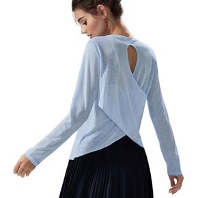 Altiland Ultra Light Slub Slub Long Sleeve Prockout Terts للنساء ، قم بتفتيت قمم اليوغا الرياضية المفتوحة للتنفس