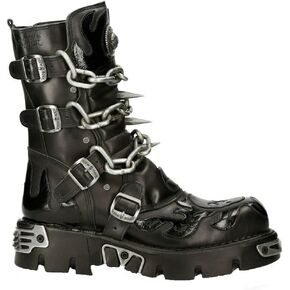 New Rock Men's 727-S1 Metallic Black Leather Spikes Gothic Mid Calf Punk Rock Boots in Saudi Arabia