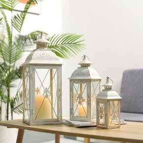 TRIROCKS Set of 3 Decorative Candle Lantern 19''&13"&10" H Vintage Metal Candle Holder with Tempered Glass Perfect for Garden Yard Patio Wedding Parties Events Indoors Outdoors (Black)