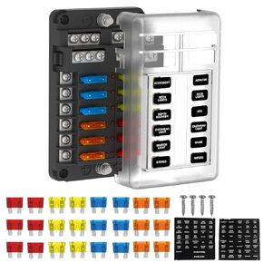 6 Way Fuse Block Box 12V/24V DC, ATC/ATO Fuse Panel with LED Indicator for Marine Boat Automotive Motorcycle