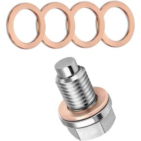 M14x1.5 Oil Drain Plug, Stainless Steel Oil Pan Drain Nut Bolt with 5PCS Copper Crush Washer, Universal for Car Motorcycle Boat (Silver) in Kuwait