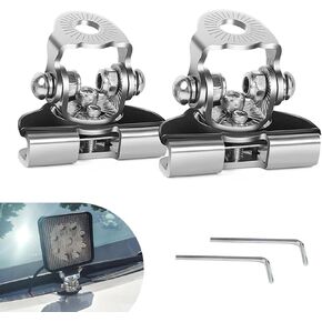 2 PCS Car Hood LED Light Mount, Waterproof Durable Metal Design, Adjustable Wide Angle Vehicle Spotlight Holder, Universal Grille Light Bracket Accessories for Most Cars (Black)