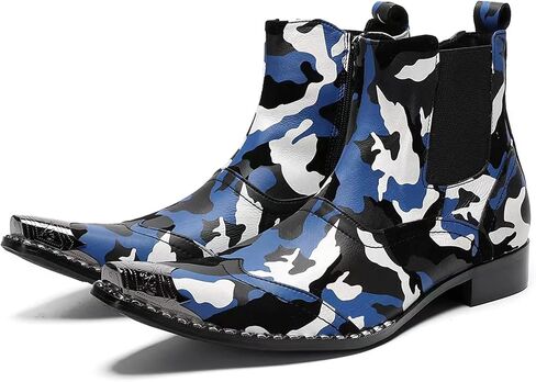 Mens Western Boots Leather,Stylish Zipper Dress Chelsea Boots,Metal Tip Boots for Men in Saudi Arabia