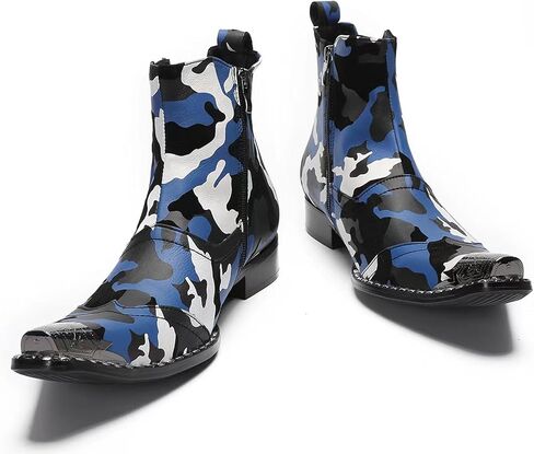 Mens Western Boots Leather,Stylish Zipper Dress Chelsea Boots,Metal Tip Boots for Men in Saudi Arabia