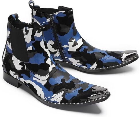 Mens Western Boots Leather,Stylish Zipper Dress Chelsea Boots,Metal Tip Boots for Men in Saudi Arabia
