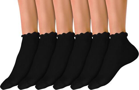 Winterlace Cotton Ruffle Frilly Socks 6 Pairs Womens Turn Cuff Fashion Cute Ankle Socks in Saudi Arabia