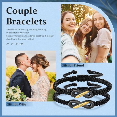 Valentine's Day Bracelet- Couples Bracelets His and Hers Matching Bracelets LanM Personalized Birthstone Bracelets for Women Men Custom Bracelet for Couples with Names for Girlfriend Boyfriend Valentine's Day Gifts in Kuwait
