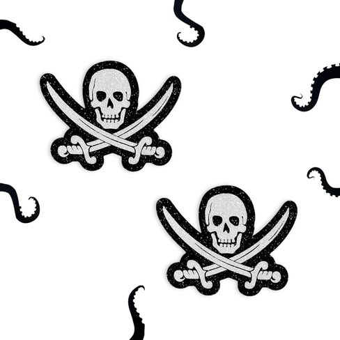 Sasswear Pirate Fasties Skull Nipple Covers for Rave ، Festivals Sexy Lingerie ، Black X Fasties Glitter ، Made in USA in Kuwait