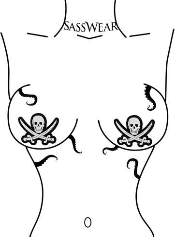 Sasswear Pirate Fasties Skull Nipple Covers for Rave ، Festivals Sexy Lingerie ، Black X Fasties Glitter ، Made in USA in Kuwait