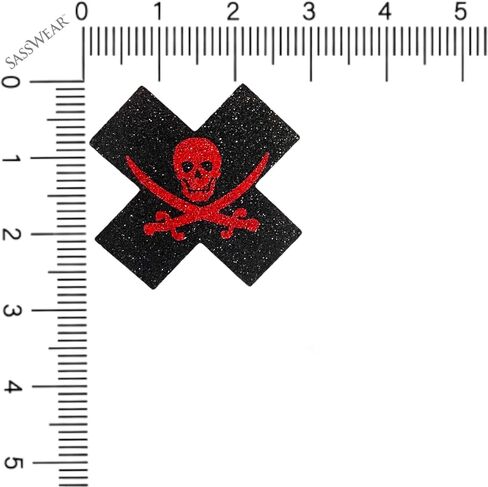Sasswear Pirate Fasties Skull Nipple Covers for Rave ، Festivals Sexy Lingerie ، Black X Fasties Glitter ، Made in USA in Kuwait