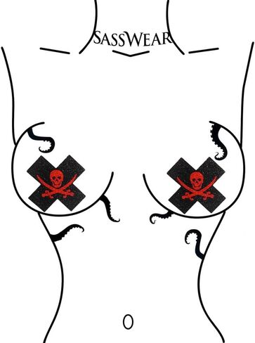 Sasswear Pirate Fasties Skull Nipple Covers for Rave ، Festivals Sexy Lingerie ، Black X Fasties Glitter ، Made in USA in Kuwait