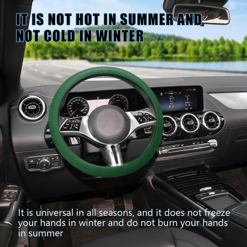 Car Steering Wheel Cover, Soft Odorless Silicone Leather Texture Steering Cover, Car Steering Wheel Protector, 12.5-18.5In Car Accessories Universal Car Accessory for Diverse Cars (Dark green) in Kuwait