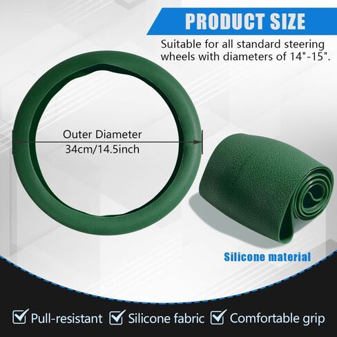 Car Steering Wheel Cover, Soft Odorless Silicone Leather Texture Steering Cover, Car Steering Wheel Protector, 12.5-18.5In Car Accessories Universal Car Accessory for Diverse Cars (Dark green) in Kuwait