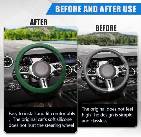 Car Steering Wheel Cover, Soft Odorless Silicone Leather Texture Steering Cover, Car Steering Wheel Protector, 12.5-18.5In Car Accessories Universal Car Accessory for Diverse Cars (Dark green) in Kuwait