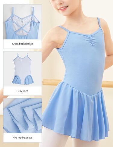 Girls Dance Leotards Back Cross Camisole Dance Dress Ballet Leotards with Skirt in Saudi Arabia