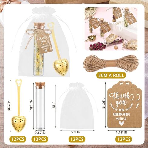 12 Sets Tea Party Favors Tea Party Decorations Bulk for Guests Include Heart Shaped Infuser Glass Jar Thank You Gift Tag Drawstring Organza Bag for Wedding Bridal Shower Souvenir in Saudi Arabia