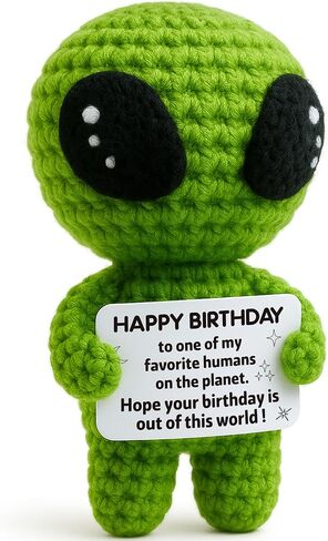 MAMAGIFTREE Funny Birthday Gifts for Man or Woman - Handmade Crochet Alien Plush with Inspirational Birthday Message - Small Bday Stuff for Friends, Teens, Coworkers, Sci-Fi Lovers - Party Favor in Saudi Arabia