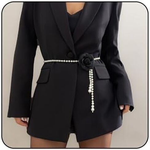 Pearl Waist Chain Camellia Pearl Tassel Waist Chain Black White Flower Waistband Adjustable Flower Belt Dress Sweater Chain Wedding Bridesmaid Dress Belt for Women in Saudi Arabia