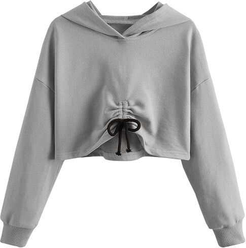 Meilidress Kids Girl's Crop Tops Hoodies Long Sleeve Cute Drawstring Pullover Sweatshirts in Saudi Arabia