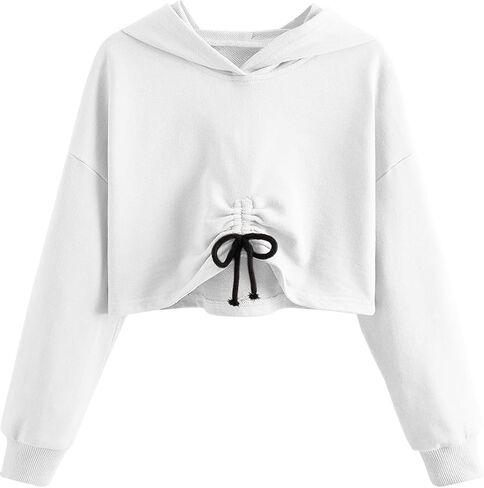 Meilidress Kids Girl's Crop Tops Hoodies Long Sleeve Cute Drawstring Pullover Sweatshirts in Saudi Arabia