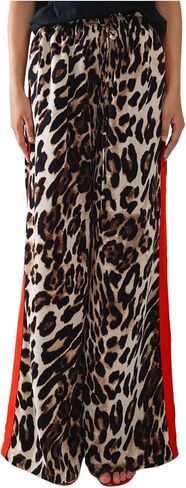 COZYEASE Women's Leopard Print Wide Leg Pants Cheetah Drawstring Waist Color Block Long Trousers in Saudi Arabia