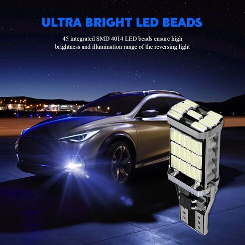 4pcs LED مصابيح عكسية ، أضواء احتياطية للسيارات ، T15 4014 45SMD شرائح النسخ الاحتياطي المصابيح العكسية ، إكسسوارات سيارة مكابح مصابيح مكابح ساطعة ساطعة لشاحنات السيارات (بيضاء) in Kuwait