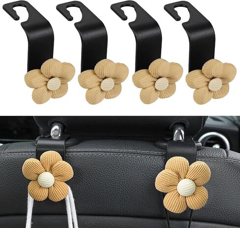 4PCS Car Seat Headrest Hook, Cute Flower Car Seat Back Hanging Hook, Auto Seat Purse Hanger Organizer for Handbag Clothes Coat Grocery Bag, Universal Interior Car Accessories (White) in Saudi Arabia