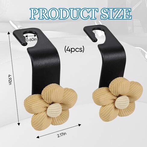 4PCS Car Seat Headrest Hook, Cute Flower Car Seat Back Hanging Hook, Auto Seat Purse Hanger Organizer for Handbag Clothes Coat Grocery Bag, Universal Interior Car Accessories (White) in Saudi Arabia