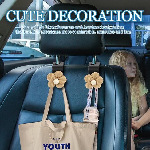 4PCS Car Seat Headrest Hook, Cute Flower Car Seat Back Hanging Hook, Auto Seat Purse Hanger Organizer for Handbag Clothes Coat Grocery Bag, Universal Interior Car Accessories (White) in Saudi Arabia